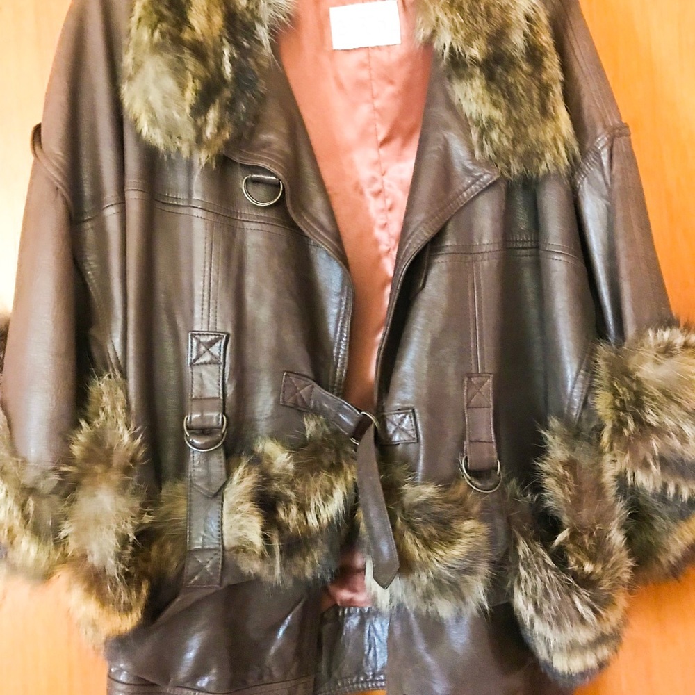 Leather Fur-trimmed Jacket